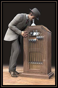 Man using a kinetoscope.