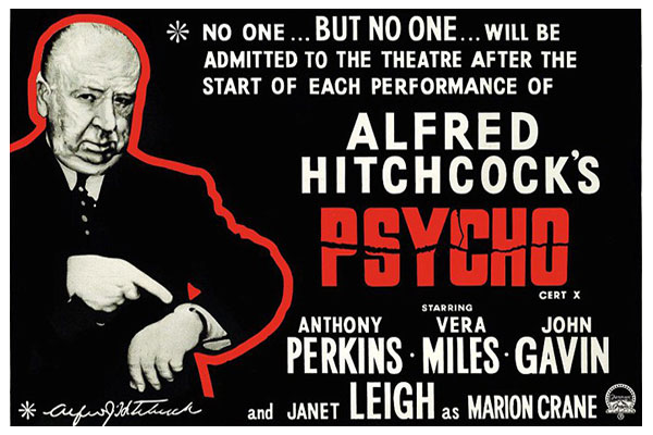 Psycho poster proclaiming no one will be let in once the movie starts